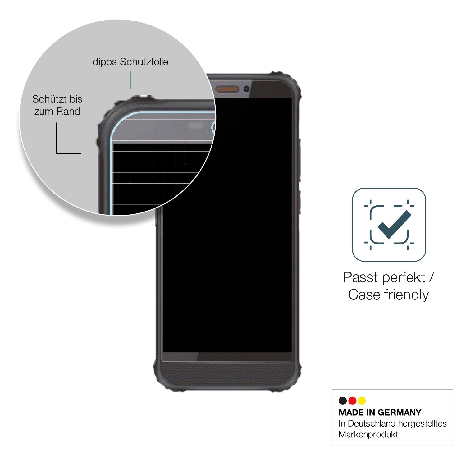 Schutzglasfolie mit optimaler Passform, zur Verwendung mit Hüllen geeignet