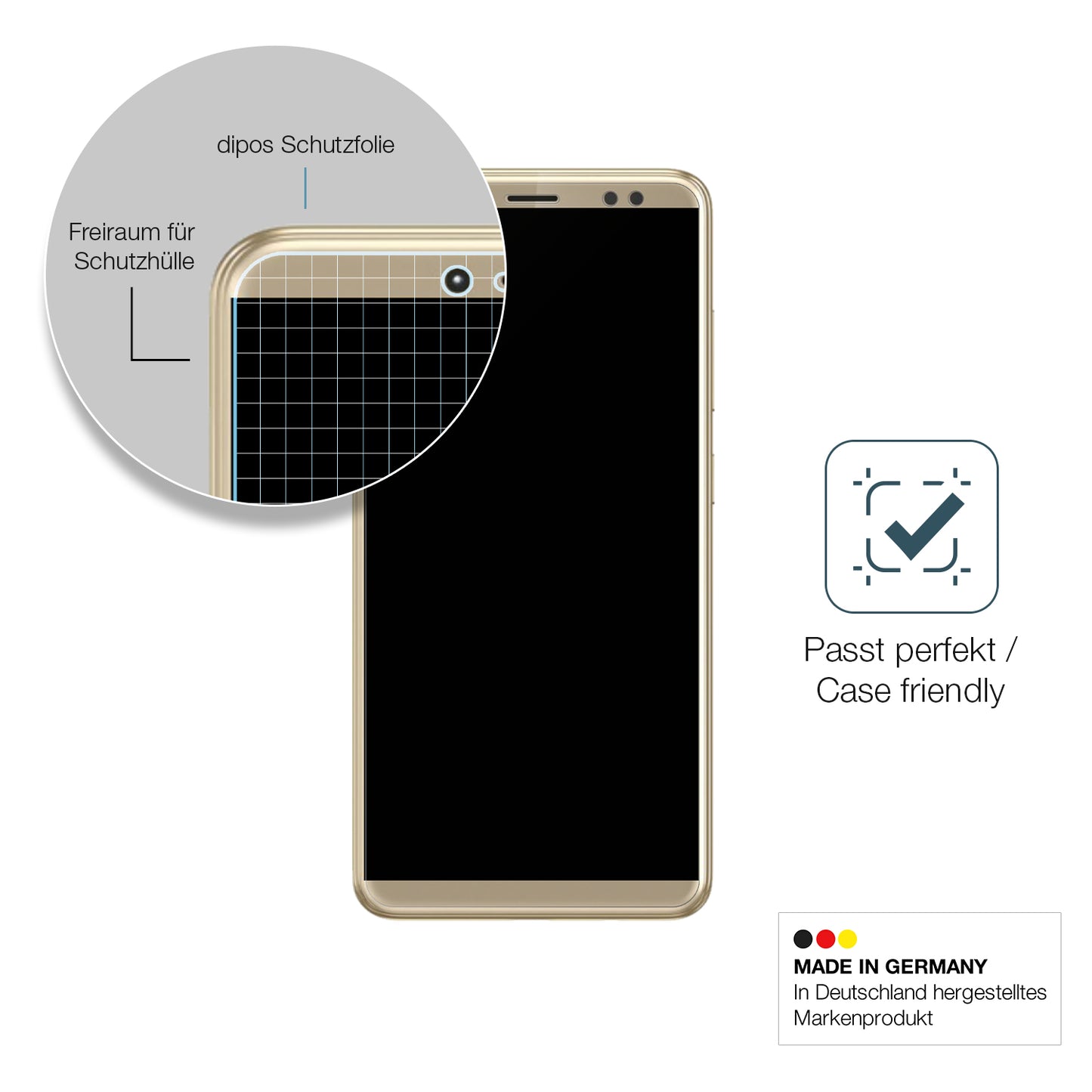 Schutzglasfolie mit optimaler Passform, zur Verwendung mit Hüllen geeignet