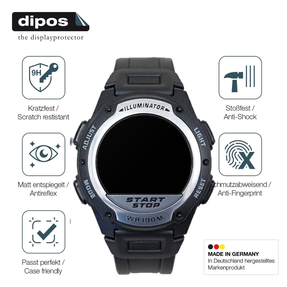 2x 9H Schutzfolie matt für Casio W-756 Panzerfolie