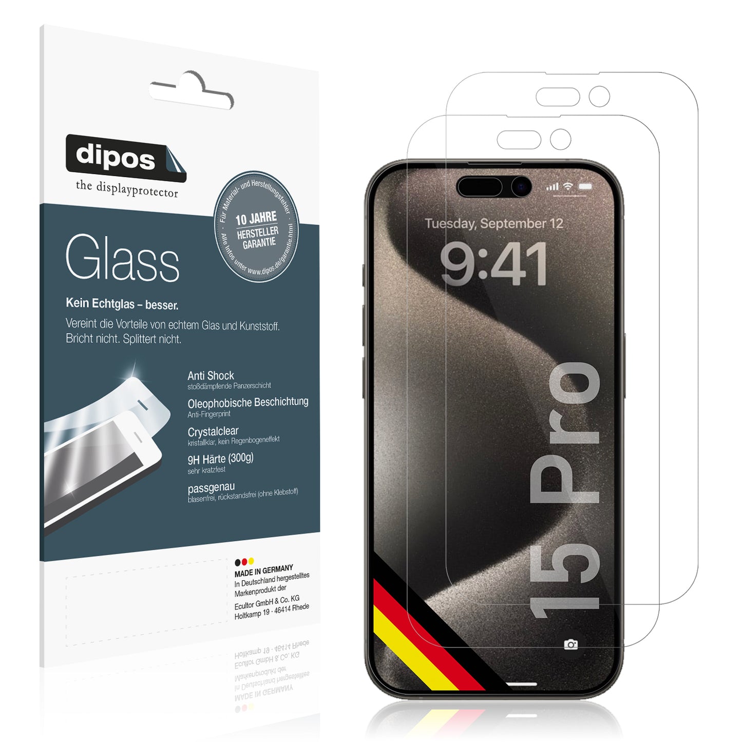 1x 9H Schutzfolie für Apple iPhone 15 Pro Panzerfolie