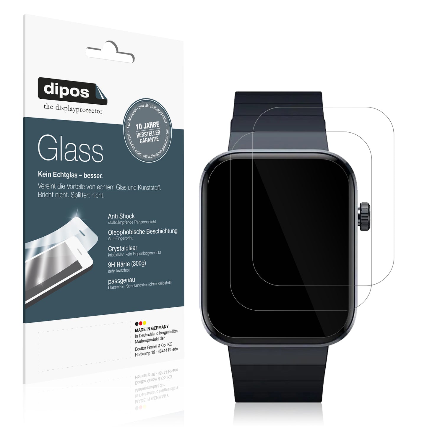 Klare Displayschutzfolie von dipos passend für Mibro Watch T1, 9H kratzfest und blasenfrei montiert