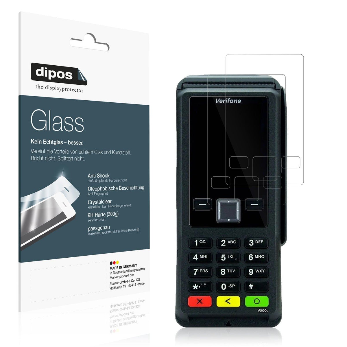 2x 9H Schutzfolie für Verifone V200c Panzerfolie