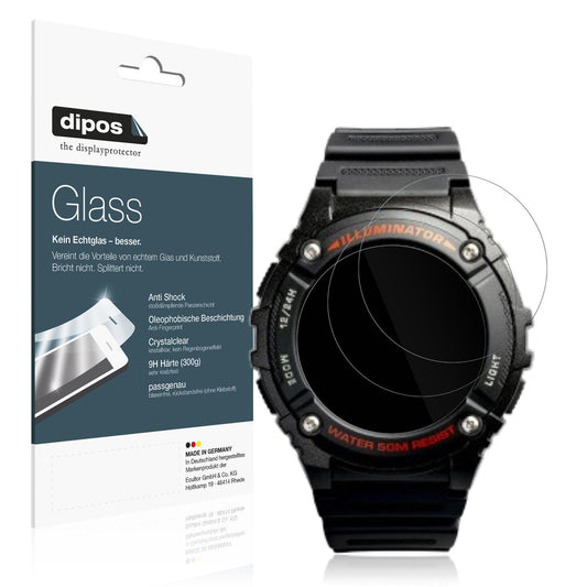 2x 9H Schutzfolie für Casio W-2016H-1AV Rund Panzerfolie