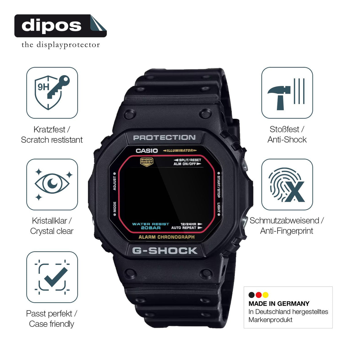 2x 9H Schutzfolie für Casio G-Shock DW-5600RL-1ER Panzerfolie