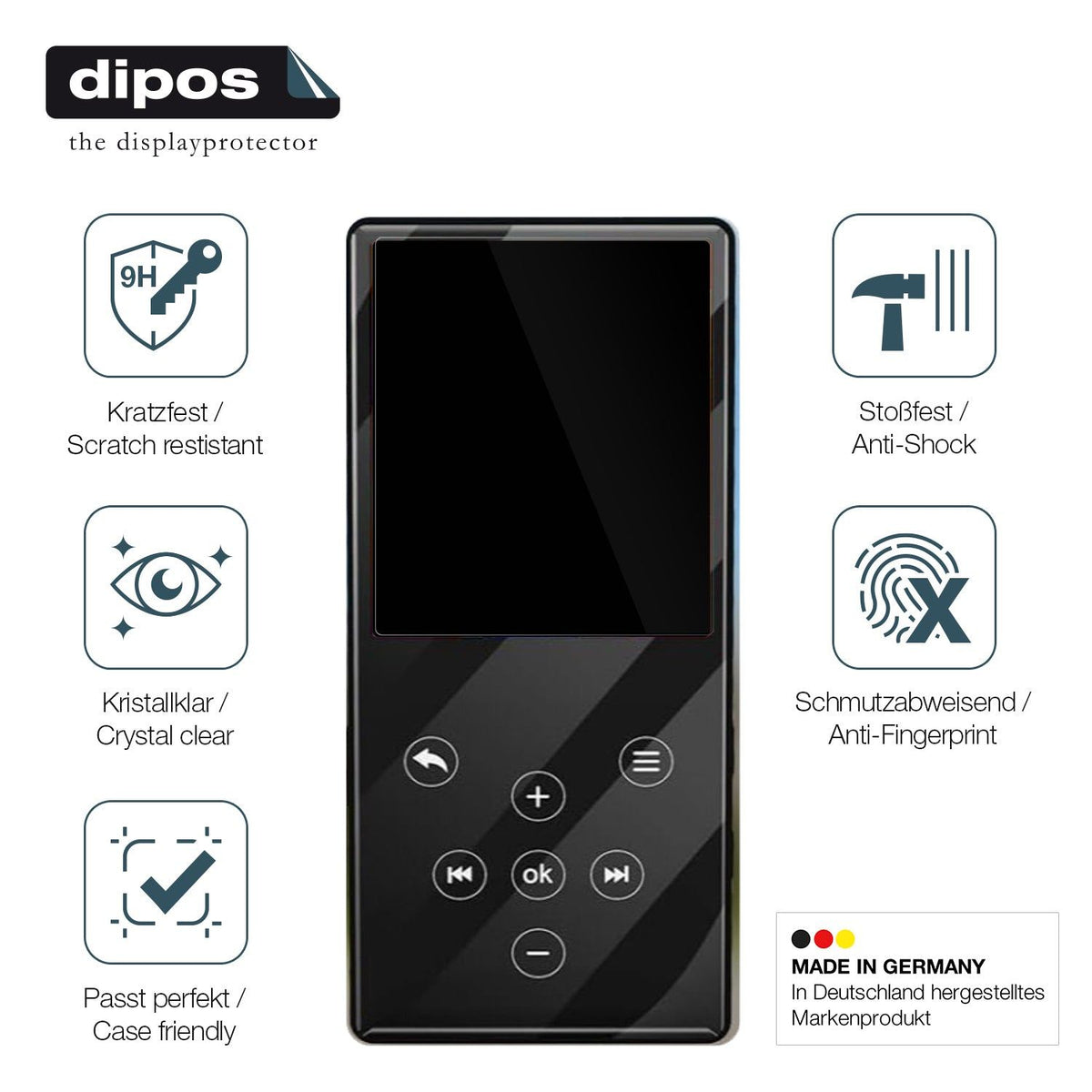 2x 9H Schutzfolie für Gueray Q9 MP3-Player Panzerfolie