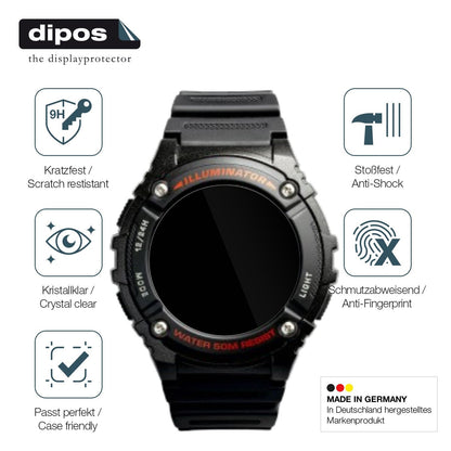 2x 9H Schutzfolie für Casio W-2016H-1AV Rund Panzerfolie