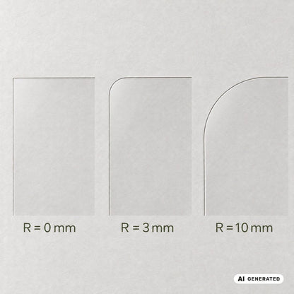 Eckenradien im Vergleich: 0, 3 und 10 mm / Corner radii compared: 0, 3 and 10 mm – KI-generierte Darstellung / AI-generated illustration