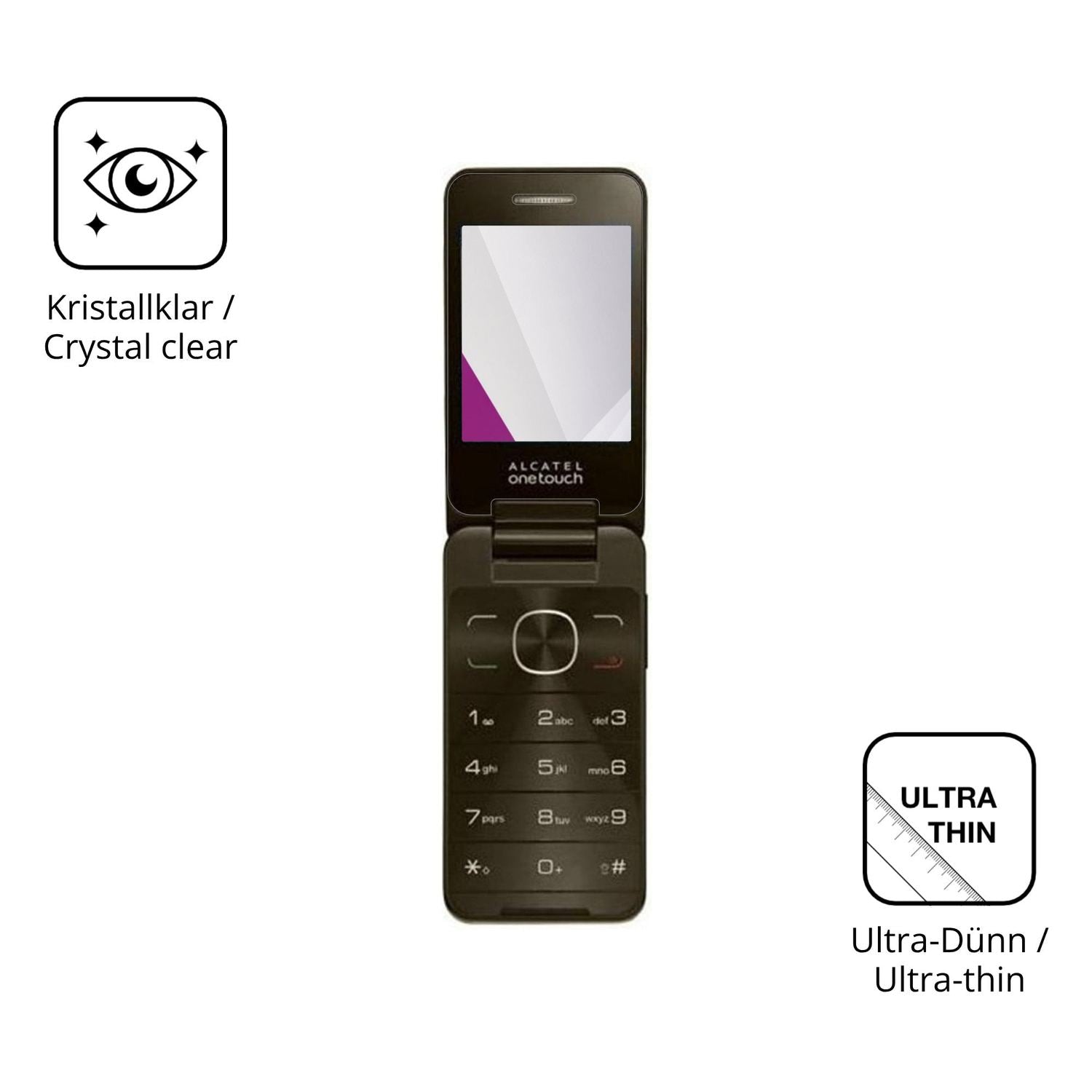 Dünne und klare Folie passend zugeschnitten für Alcatel 2012 Chocolate