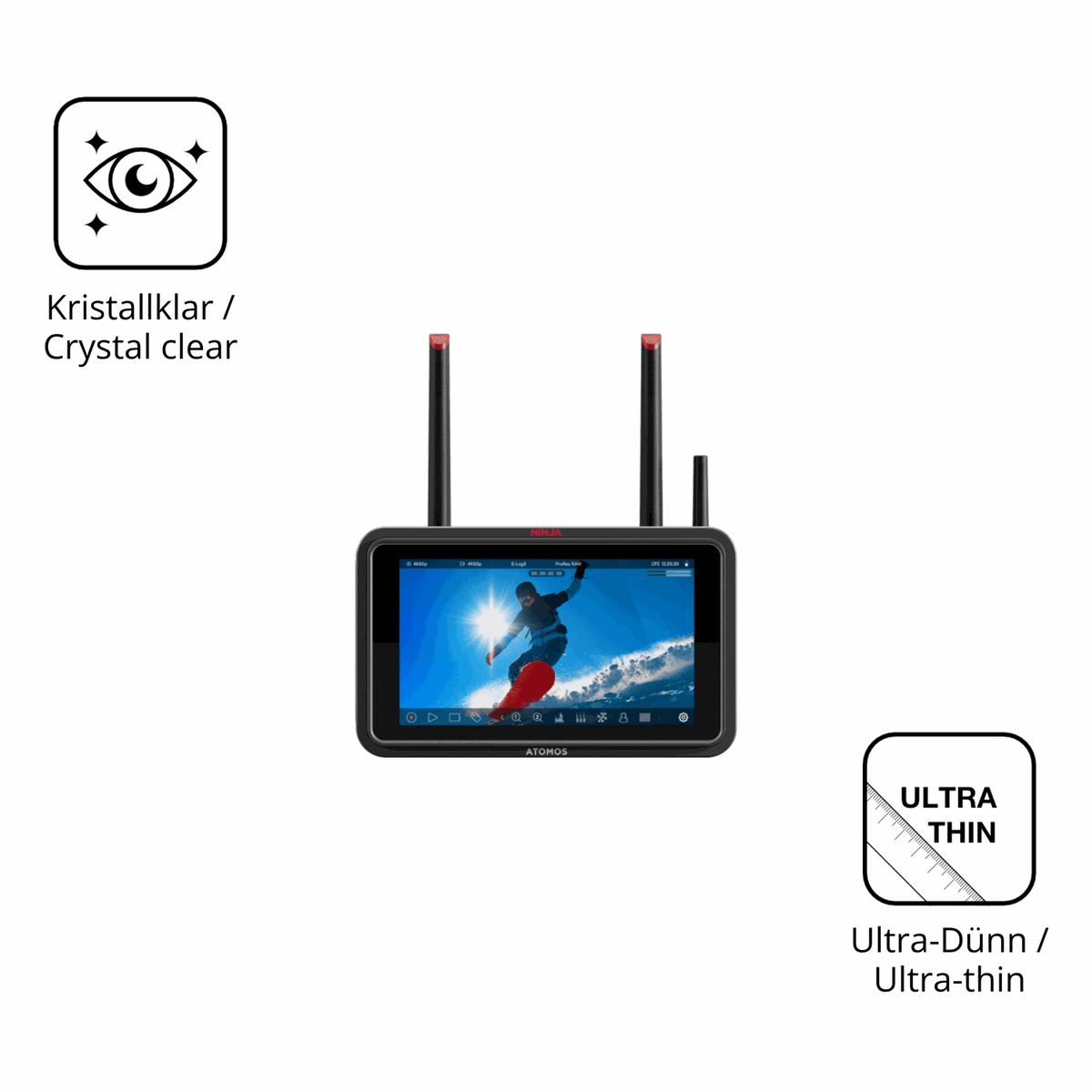 D�nne und klare Folie passend zugeschnitten f�r Atomos Ninja TX