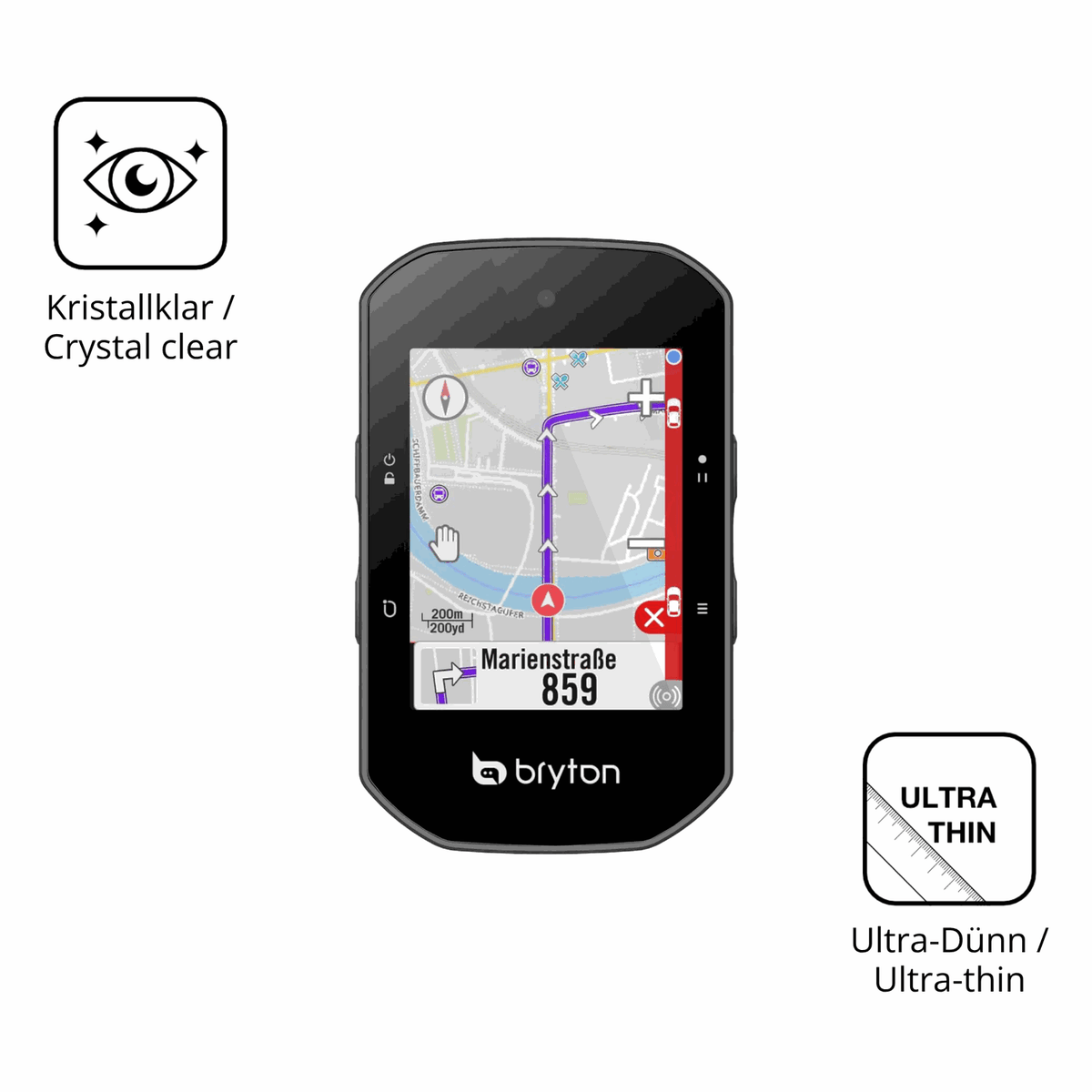 Dünne und klare Folie passend zugeschnitten für Bryton Rider S500