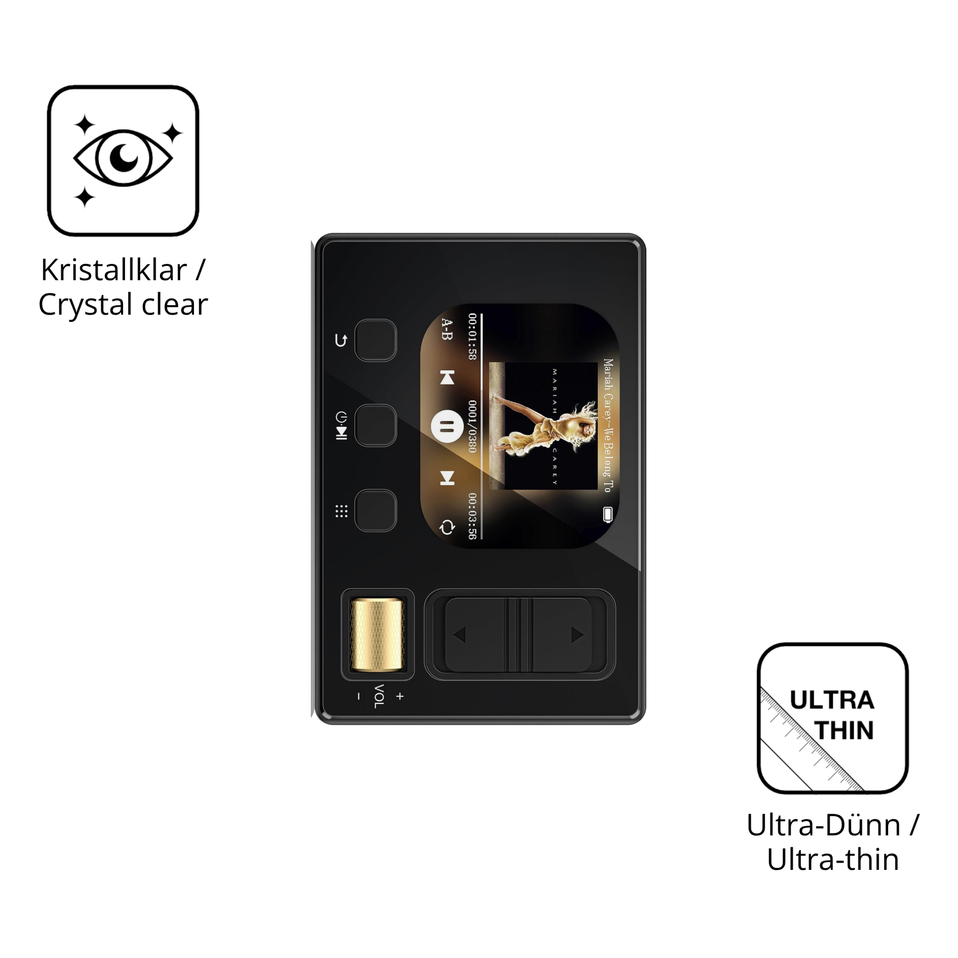Dünne und klare Folie passend zugeschnitten für Diofox M6 MP3-Player