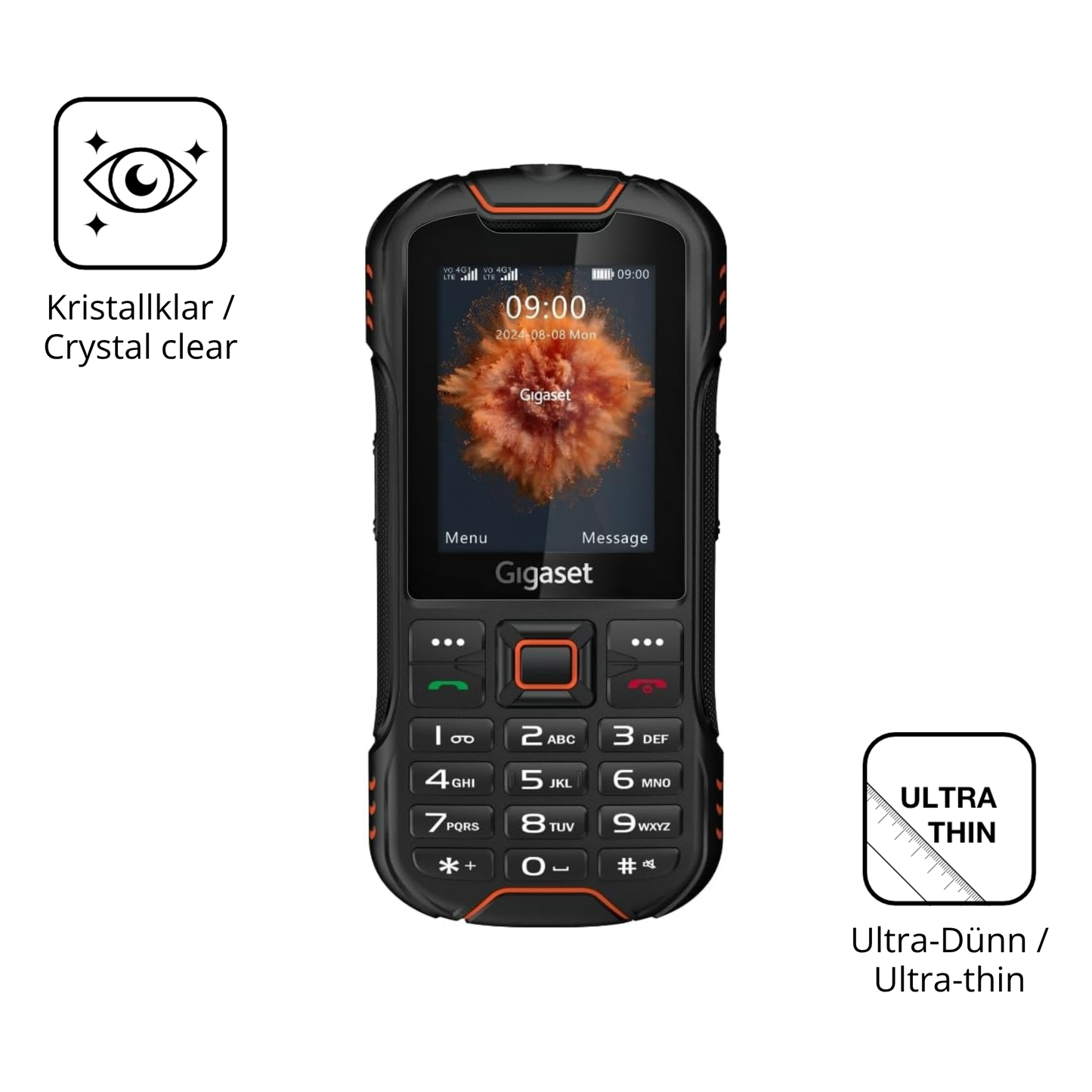 Dünne und klare Folie passend zugeschnitten für Gigaset GLX8 Plus