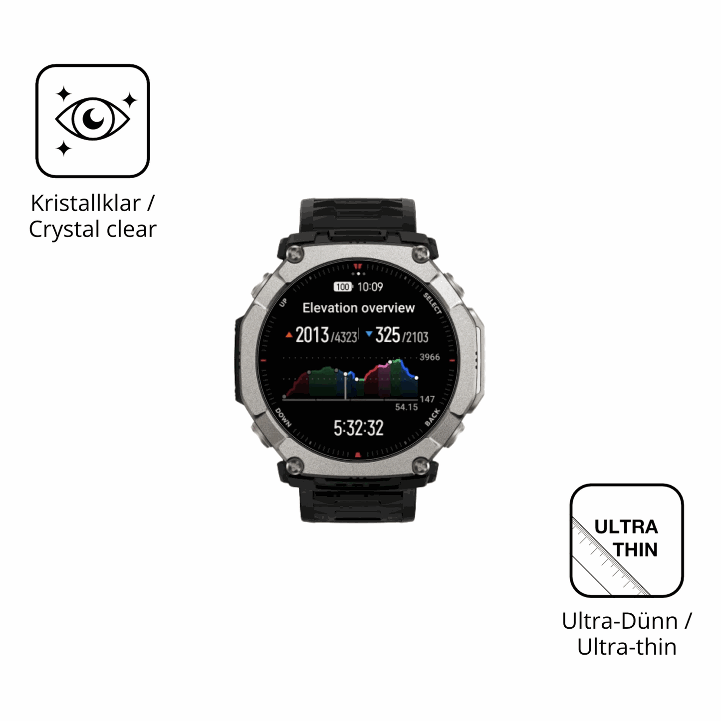 Dünne und klare Folie passend zugeschnitten für Huami Amazfit T-Rex Ultra 2
