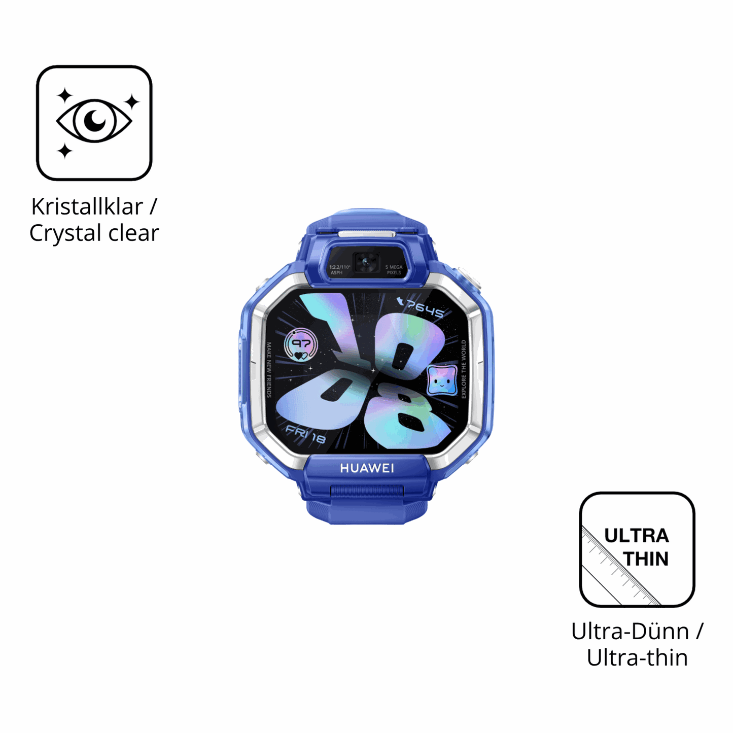 Dünne und klare Folie passend zugeschnitten für Huawei Watch Kids X1