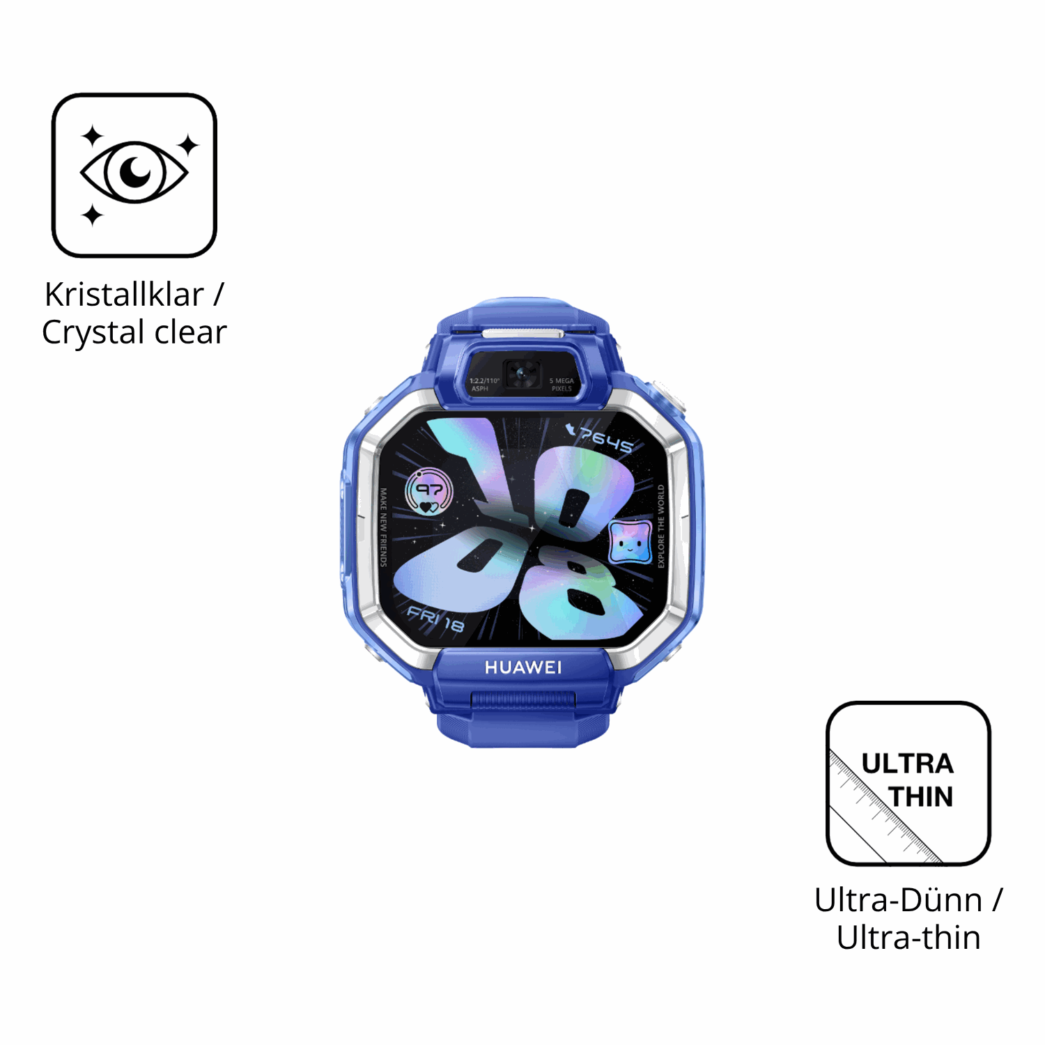 Dünne und klare Folie passend zugeschnitten für Huawei Watch Kids X1