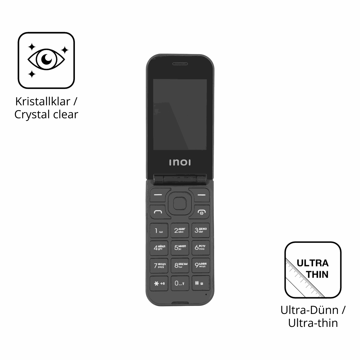 Dünne und klare Folie passend zugeschnitten für INOI 284 Flip 4G