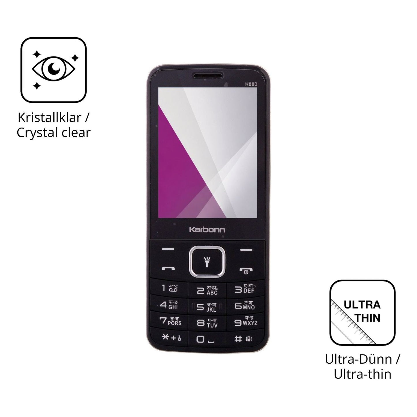 Dünne und klare Folie passend zugeschnitten für Karbonn K880