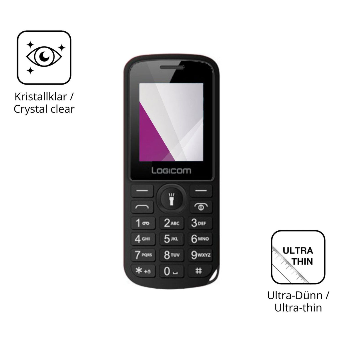 Dünne und klare Folie passend zugeschnitten für Logicom L-195