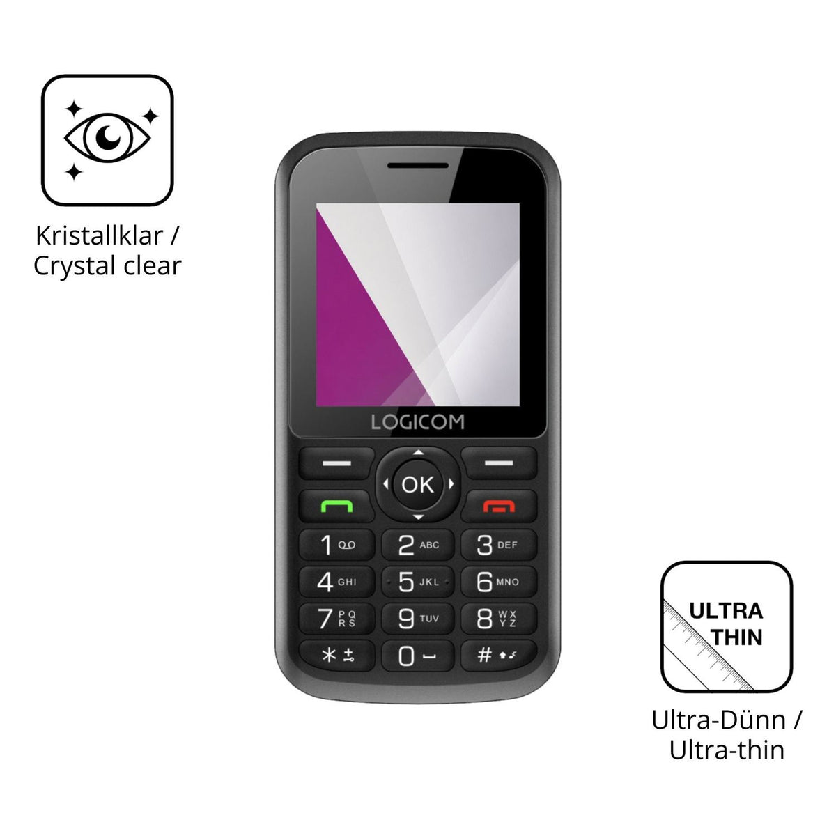 Dünne und klare Folie passend zugeschnitten für Logicom Posh S85