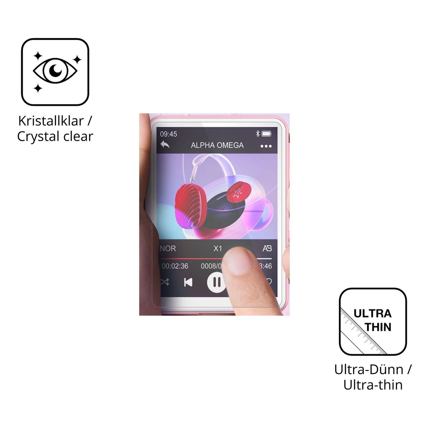 Dünne und klare Folie passend zugeschnitten für Oilsky M1 MP3-Player