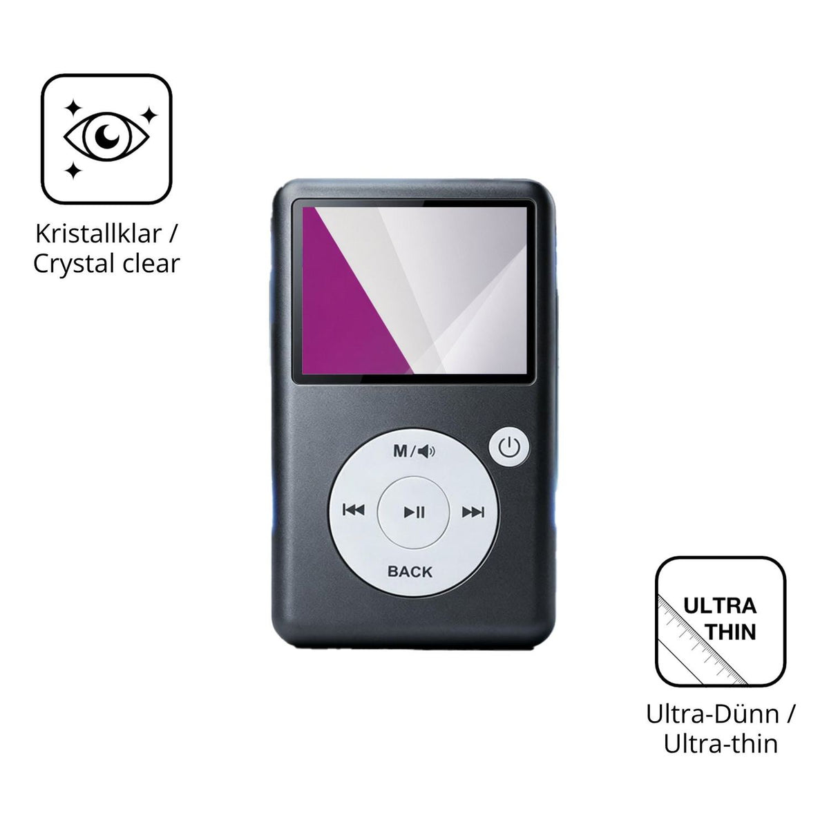 Dünne und klare Folie passend zugeschnitten für PlayerPure 5X MP3-Player