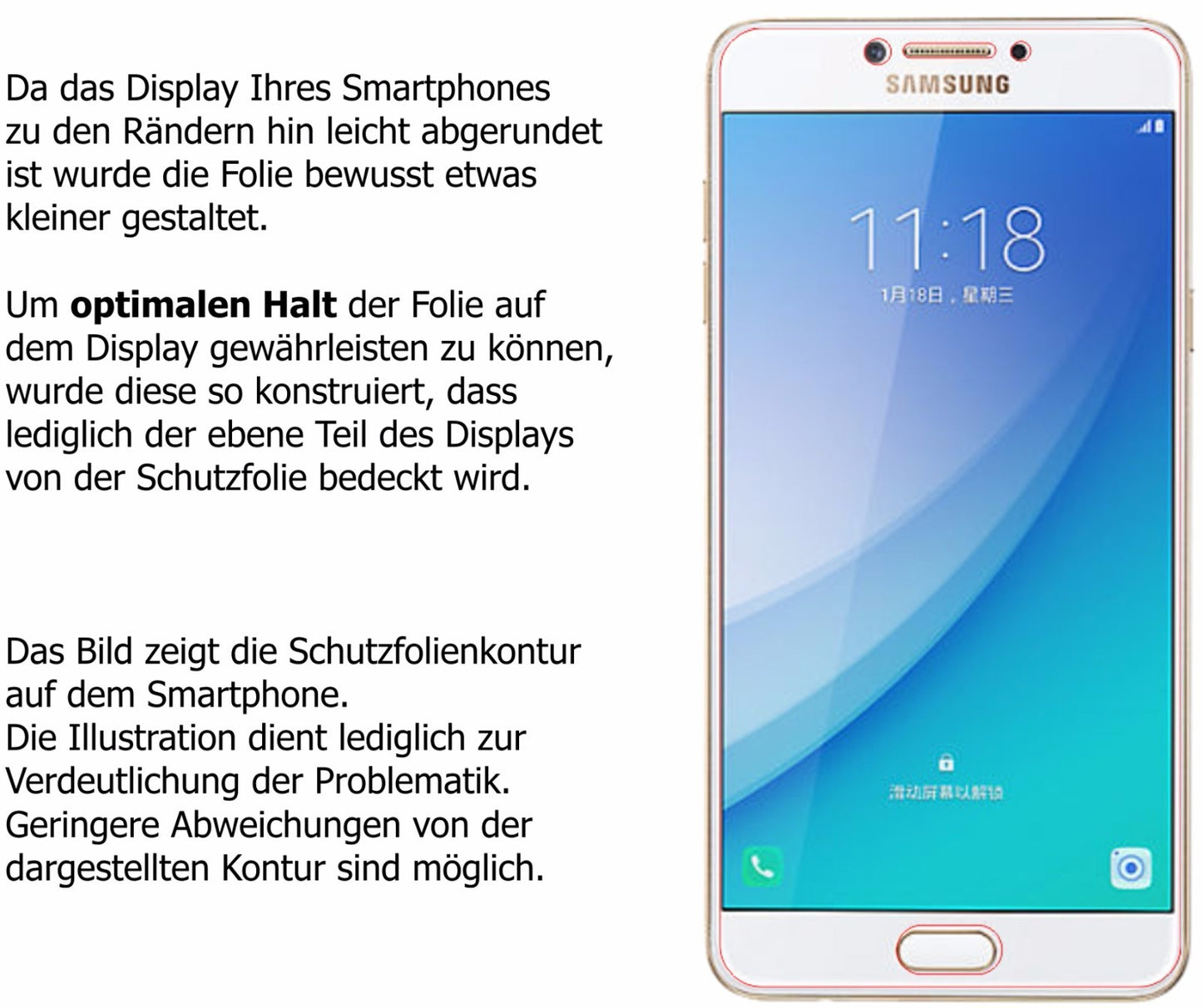 Dünne und klare Folie passend zugeschnitten für Samsung Galaxy C7 Pro