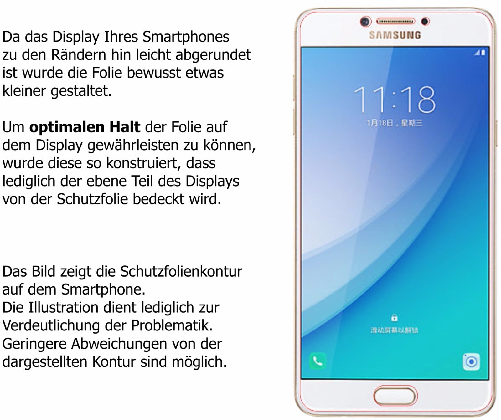 Dünne und klare Folie passend zugeschnitten für Samsung Galaxy C7 Pro