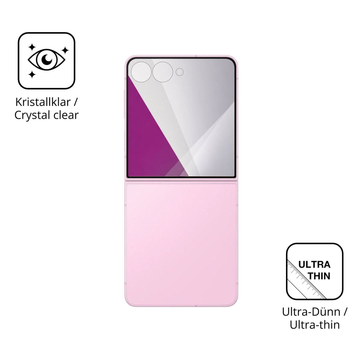 Dünne und klare Folie passend zugeschnitten für Samsung Galaxy Z Flip8 Aussenseite