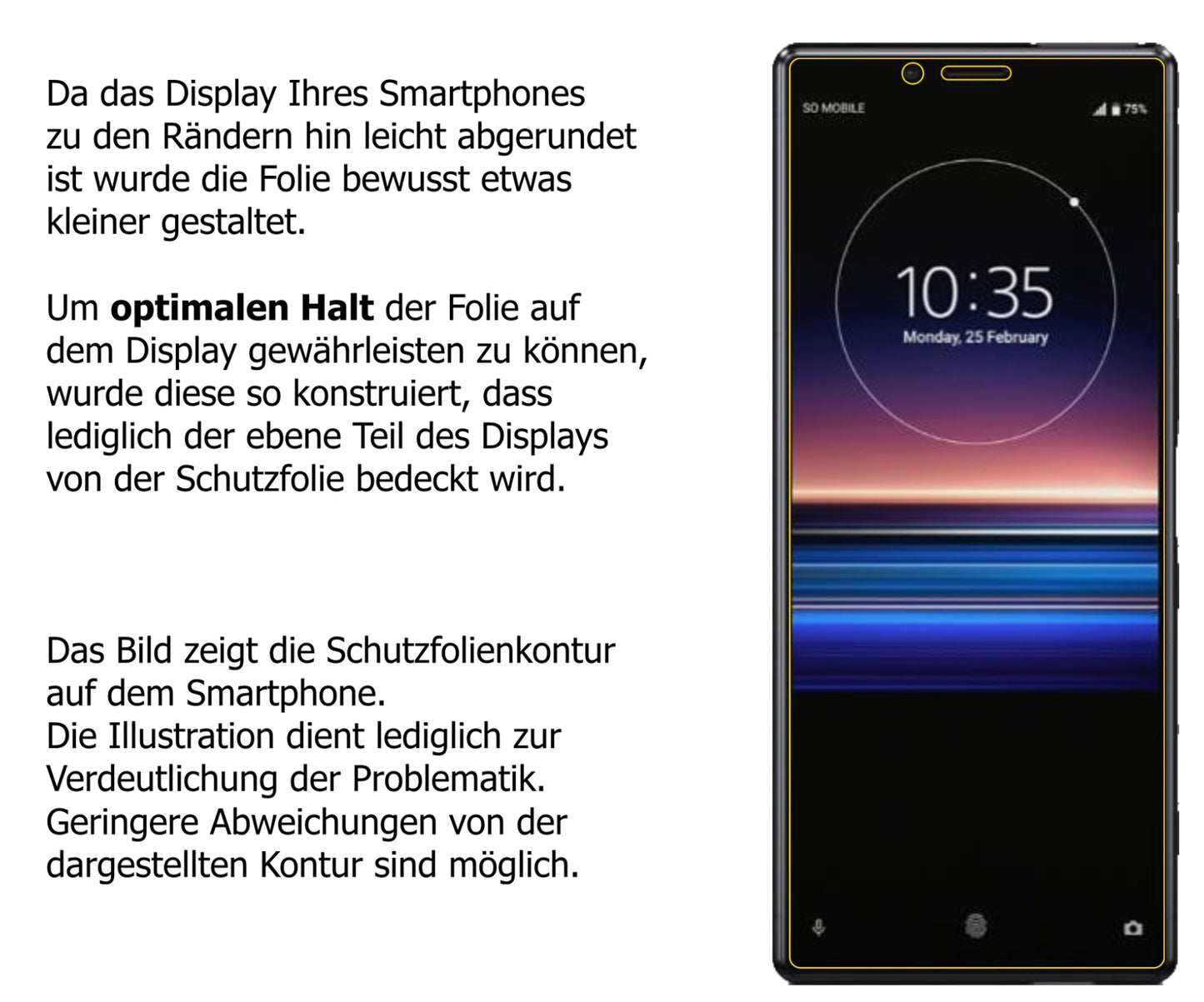 Dünne und klare Folie passend zugeschnitten für Sony Xperia 1