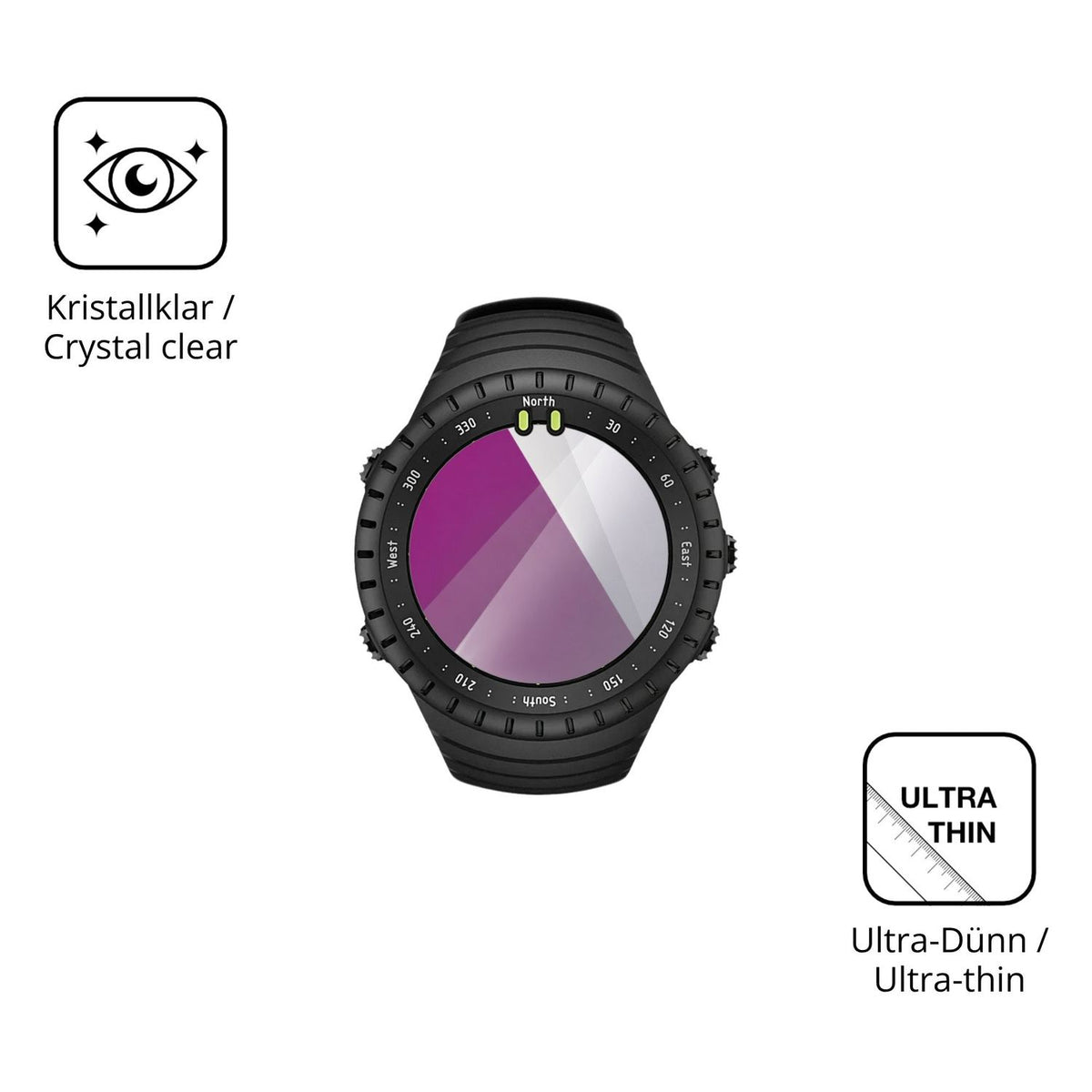 Dünne und klare Folie passend zugeschnitten für Suunto Core 2