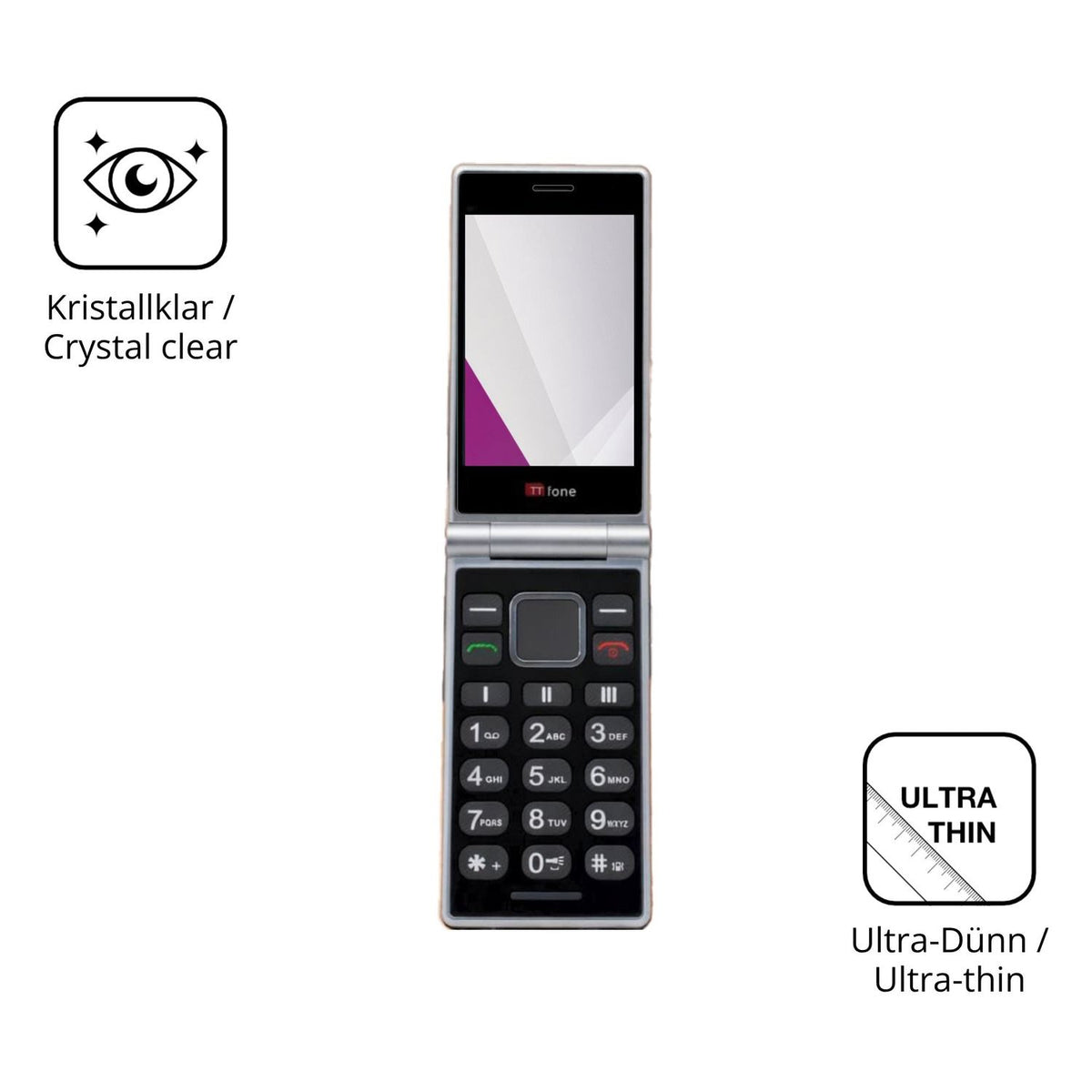 Dünne und klare Folie passend zugeschnitten für TTfone TT990 4G