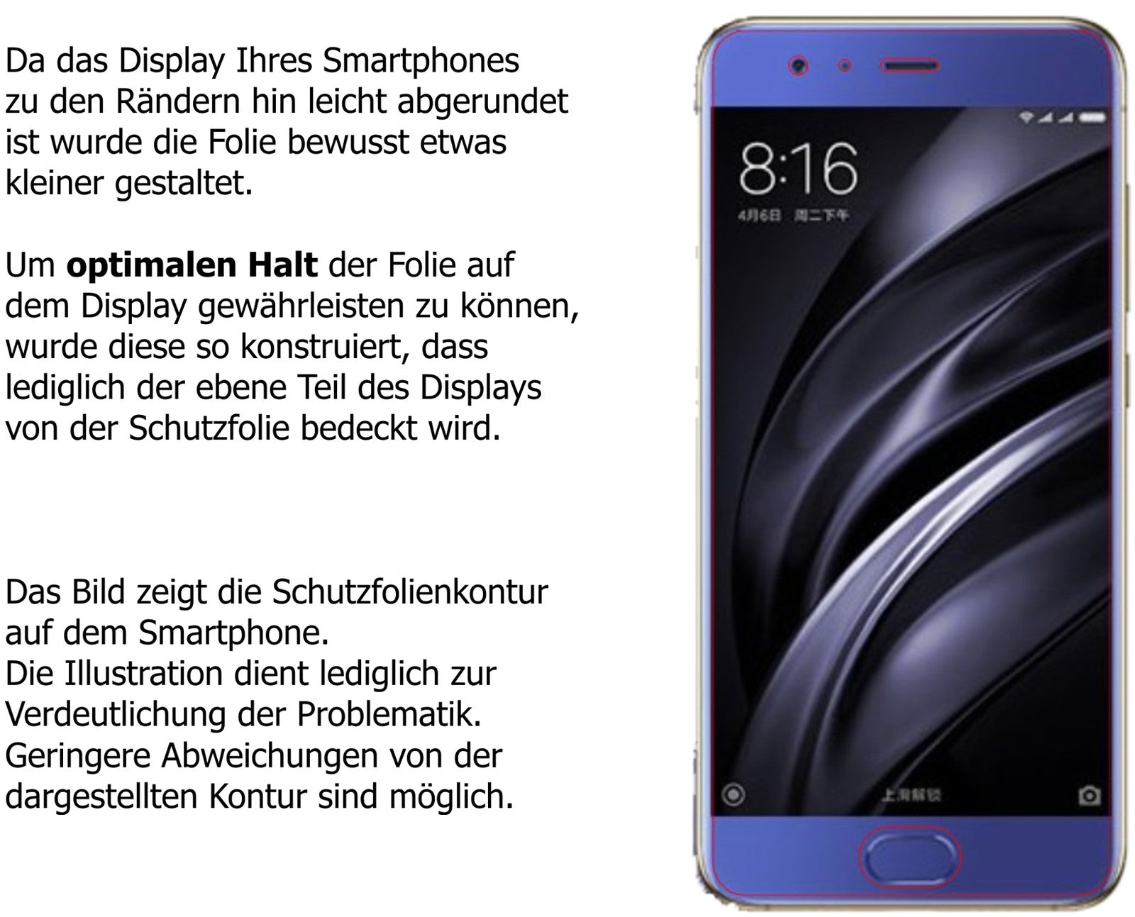 Schutzfolie mit optimaler Passform, zur Verwendung mit Hüllen geeignet