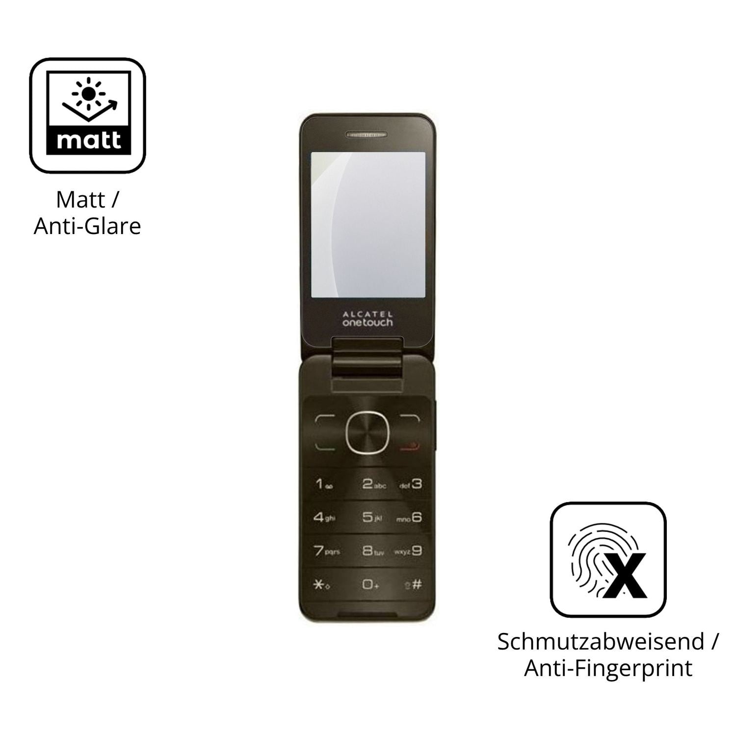 Dünne und entspiegelnde Folie passend zugeschnitten für Alcatel 2012 Chocolate