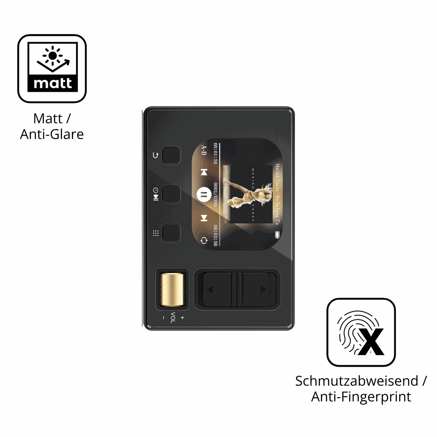 Dünne und entspiegelnde Folie passend zugeschnitten für Diofox M6 MP3-Player