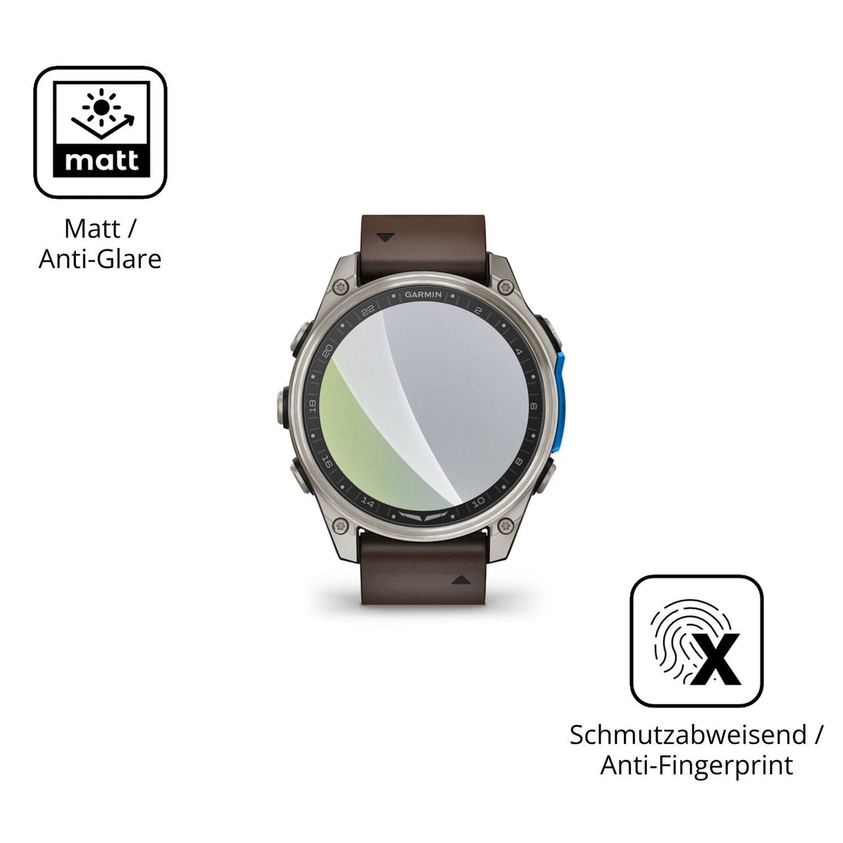 Dünne und entspiegelnde Folie passend zugeschnitten für Garmin D2 Mach 2 47mm