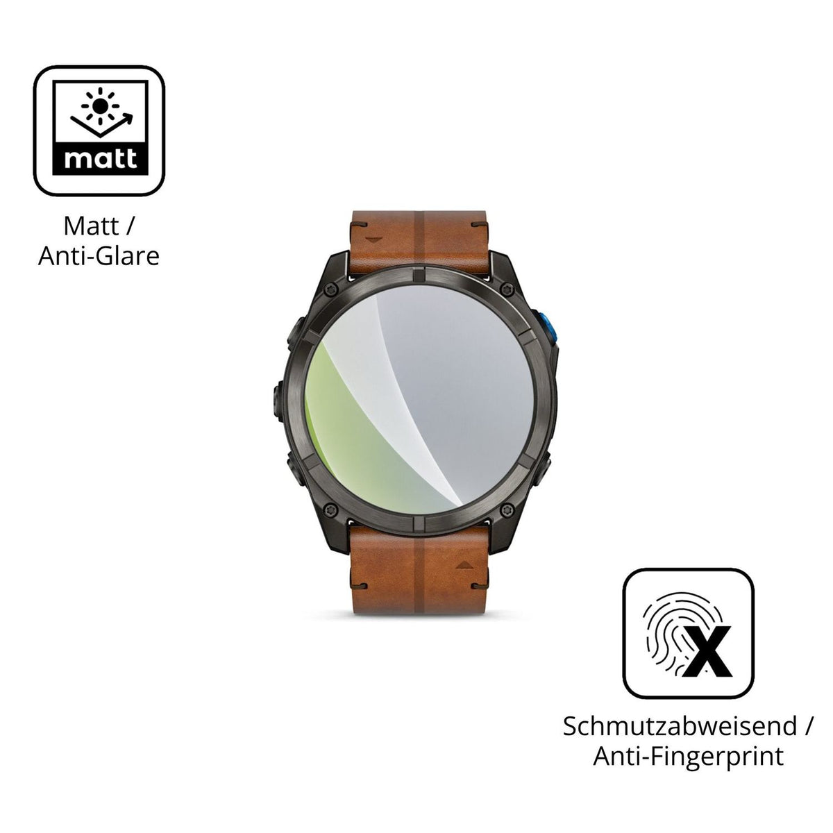 Dünne und entspiegelnde Folie passend zugeschnitten für Garmin D2 Mach 2 Pro 51mm