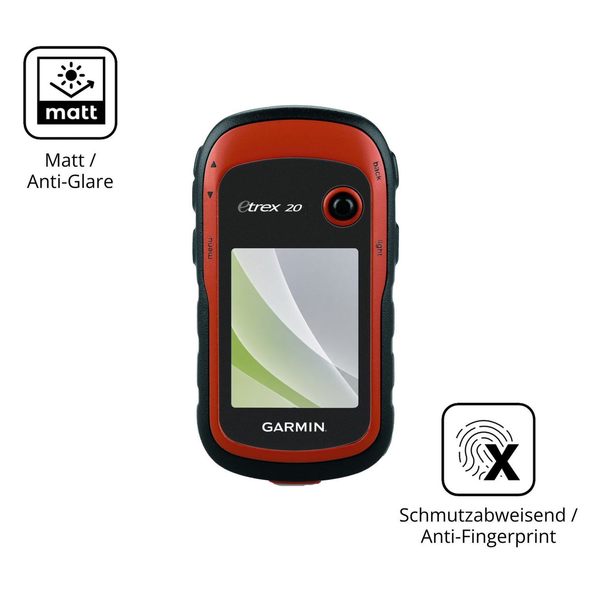 Dünne und entspiegelnde Folie passend zugeschnitten für Garmin eTrex 20