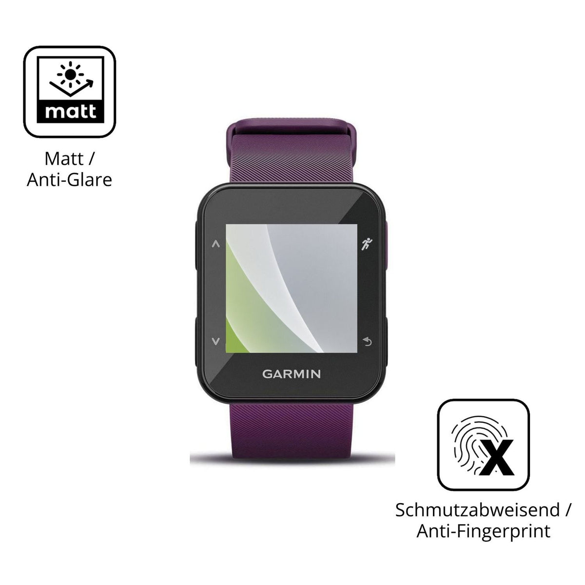 Dünne und entspiegelnde Folie passend zugeschnitten für Garmin Forerunner 30