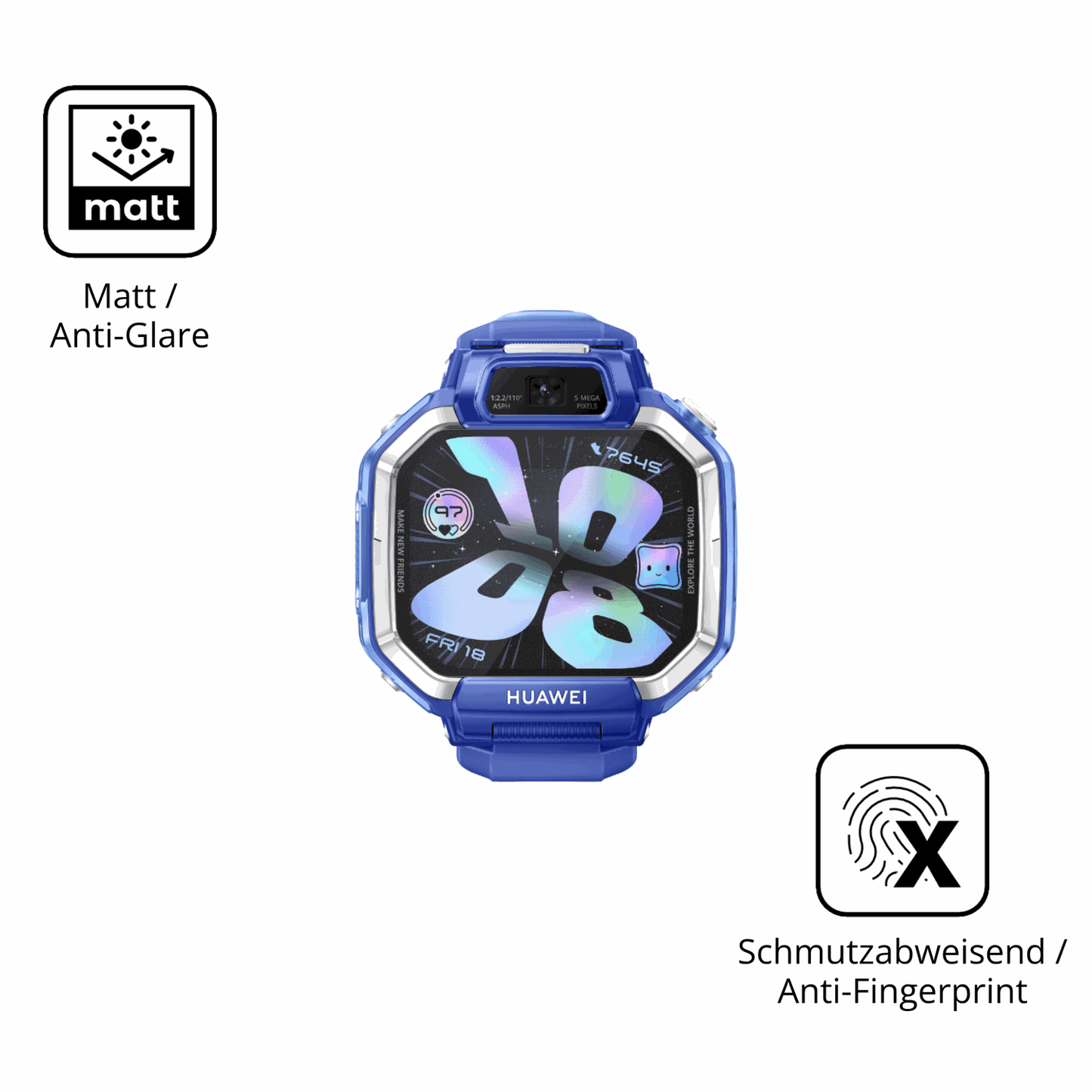 Dünne und entspiegelnde Folie passend zugeschnitten für Huawei Watch Kids X1