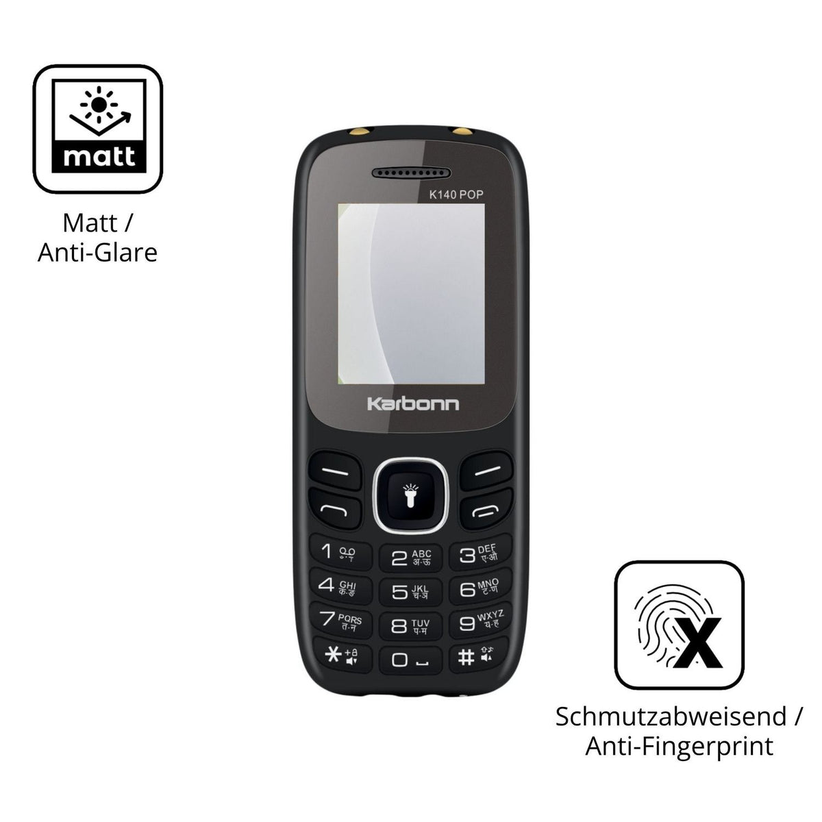 Dünne und entspiegelnde Folie passend zugeschnitten für Karbonn K140 Pop