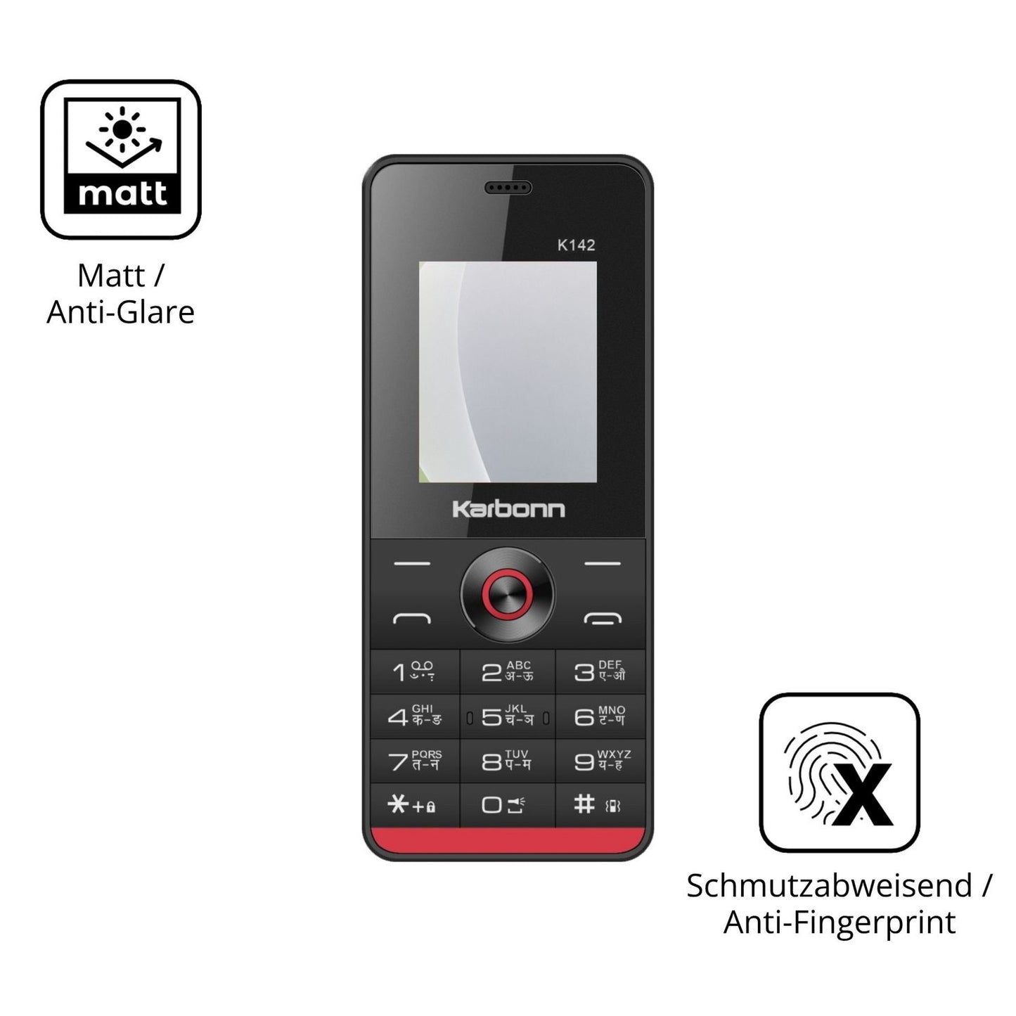 Dünne und entspiegelnde Folie passend zugeschnitten für Karbonn K142