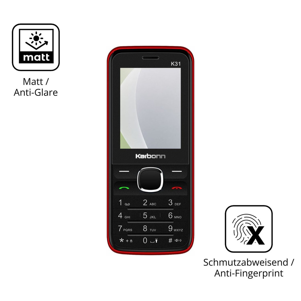 Dünne und entspiegelnde Folie passend zugeschnitten für Karbonn K31