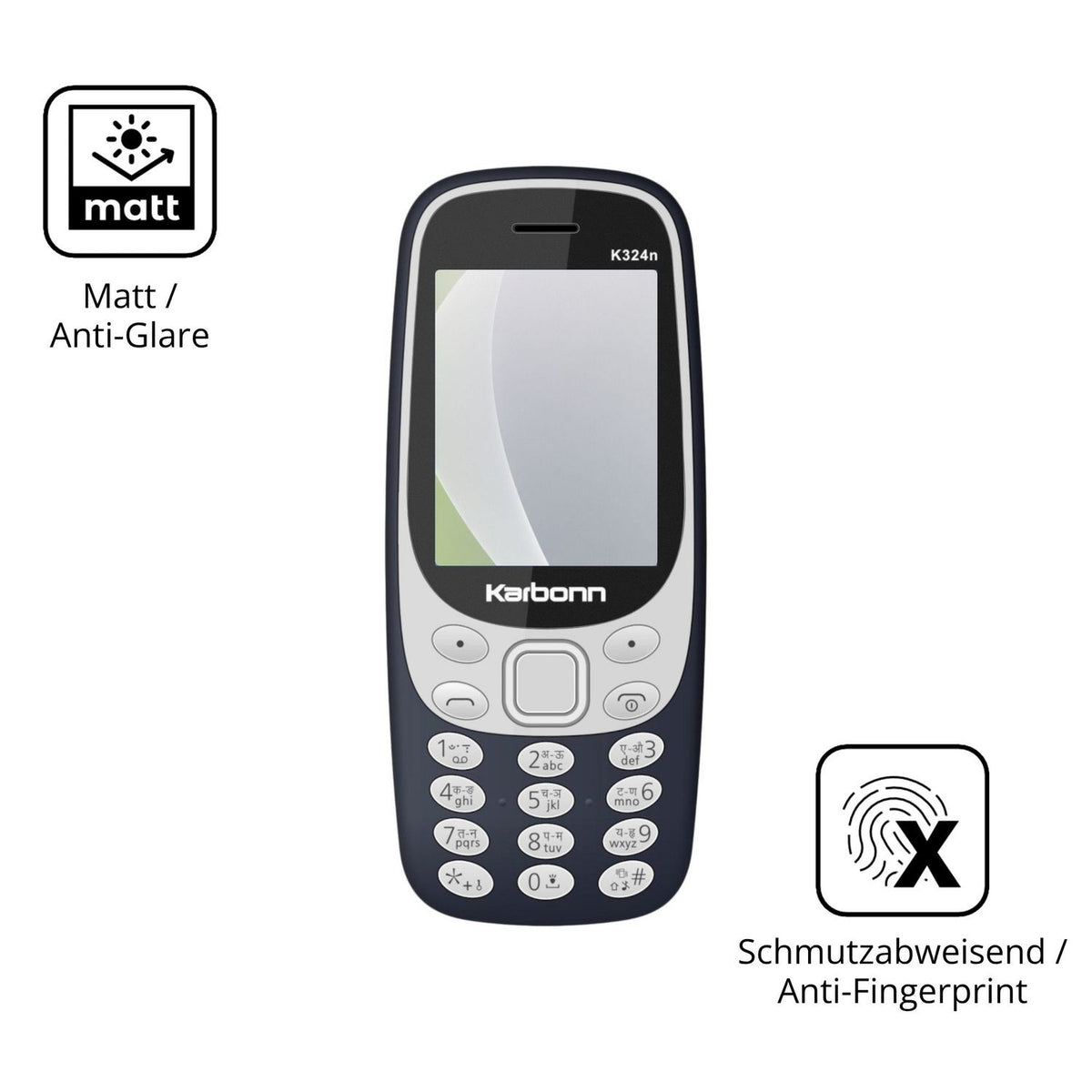 Dünne und entspiegelnde Folie passend zugeschnitten für Karbonn K324n