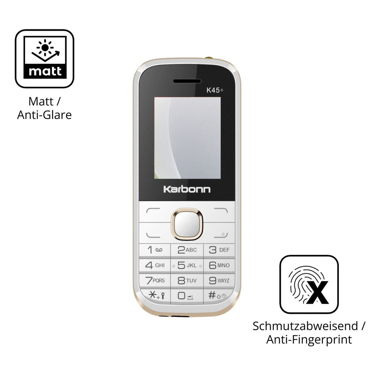 Dünne und entspiegelnde Folie passend zugeschnitten für Karbonn K45 Plus