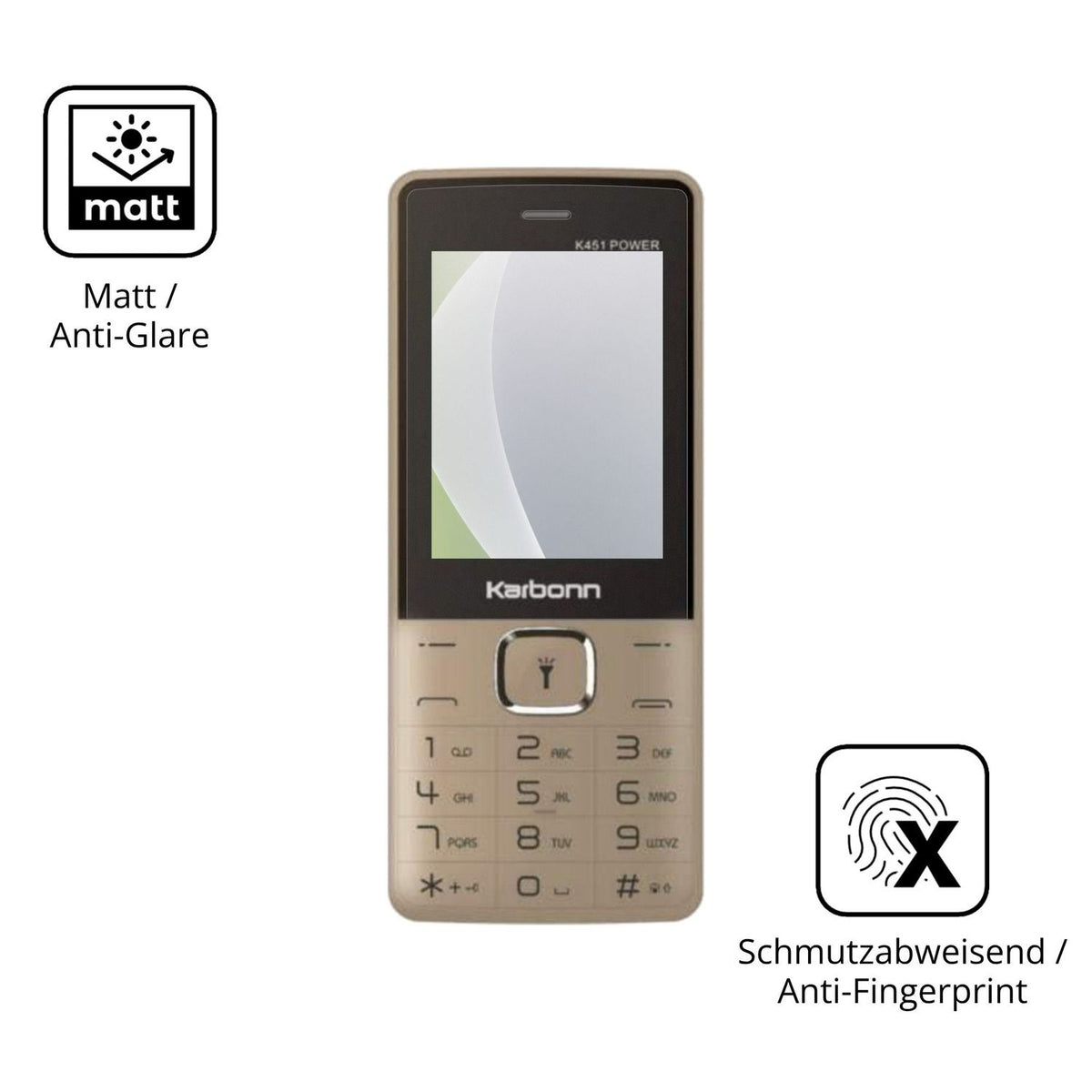 Dünne und entspiegelnde Folie passend zugeschnitten für Karbonn K451 Power