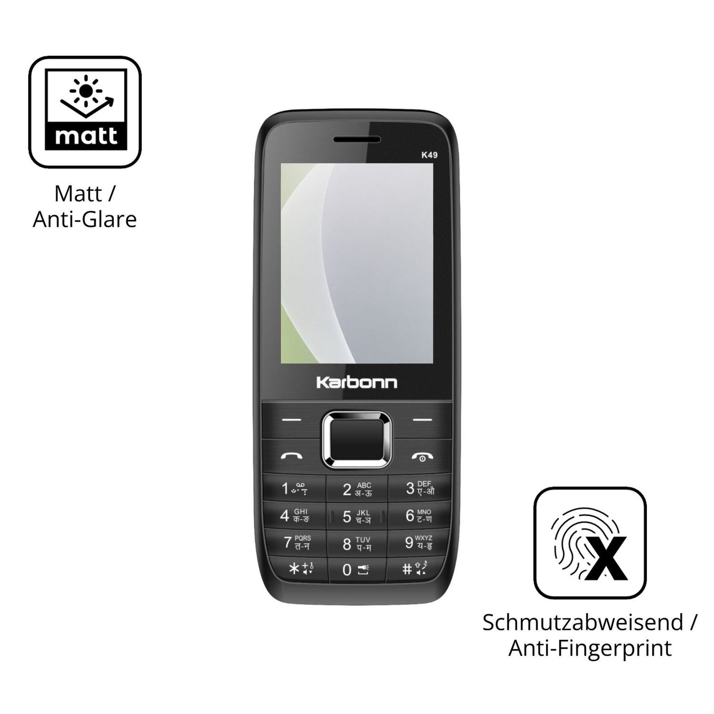 Dünne und entspiegelnde Folie passend zugeschnitten für Karbonn K49