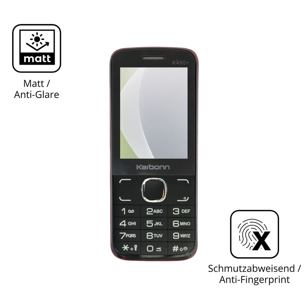 Dünne und entspiegelnde Folie passend zugeschnitten für Karbonn K490 Plus