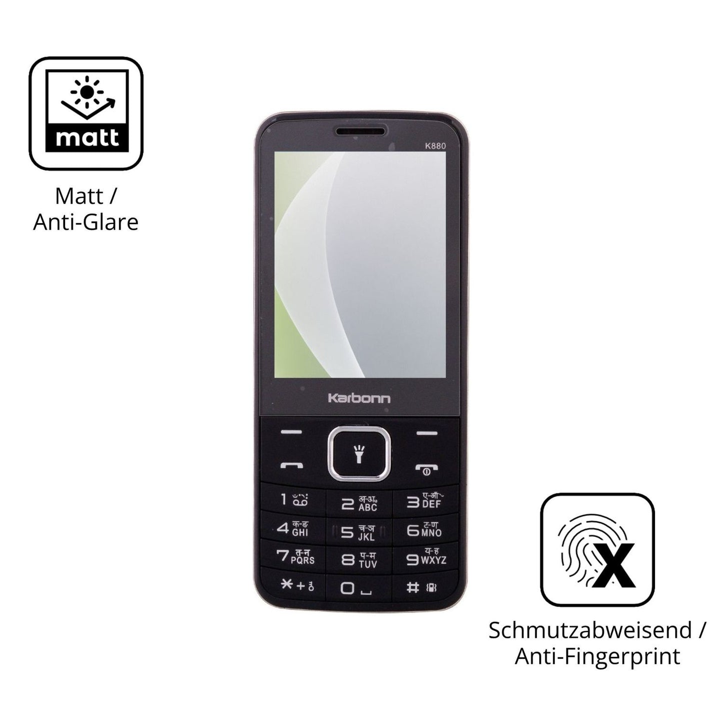 Dünne und entspiegelnde Folie passend zugeschnitten für Karbonn K880