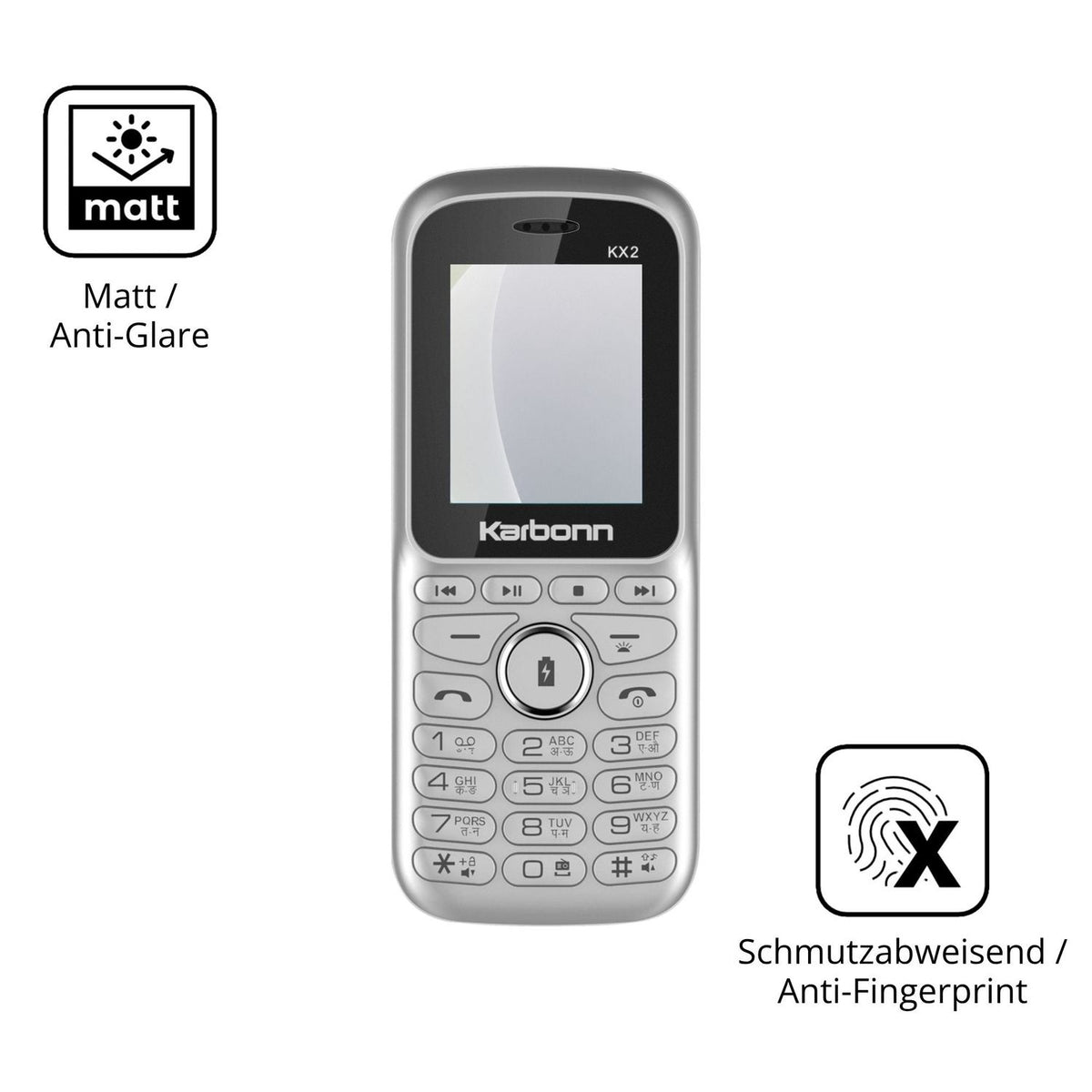 Dünne und entspiegelnde Folie passend zugeschnitten für Karbonn KX2