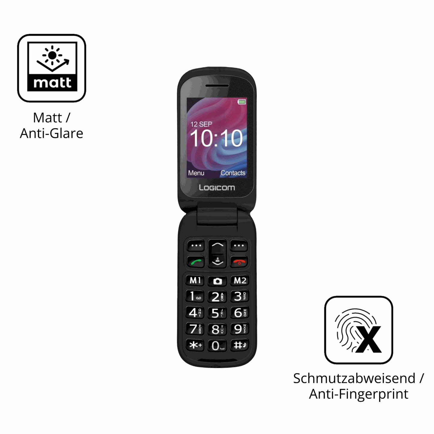 Dünne und entspiegelnde Folie passend zugeschnitten für Logicom Fleep XL